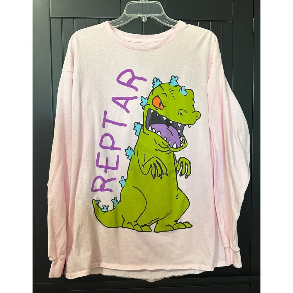 Nickelodeon Women’s Long Sleeve Large Rugrats Reptar Pink Graphic Shirt Retro